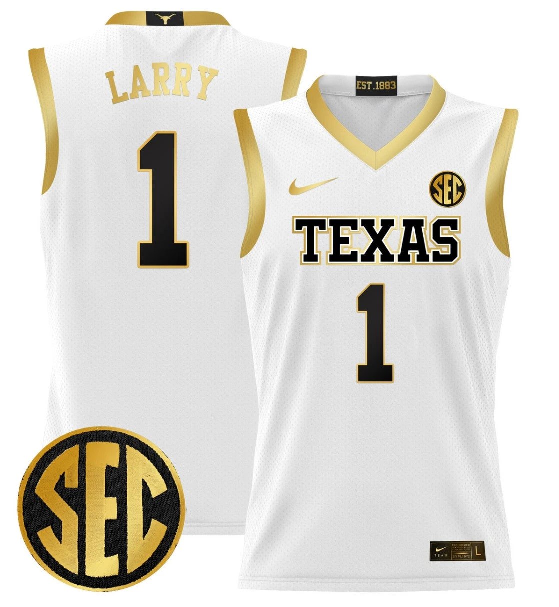 Julian Larry Jersey #1 Texas Longhorns 2024 Lightweight Basketball White Gold by My store basketball