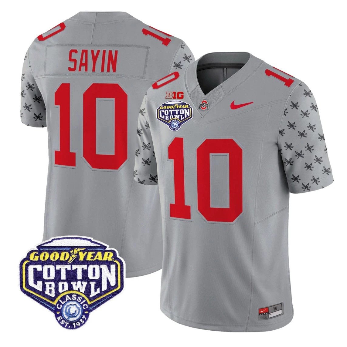 Julian Sayin Jersey #10 Ohio State 2025 Cotton Bowl Patch Stitched Gray by NCAA Football Jersey