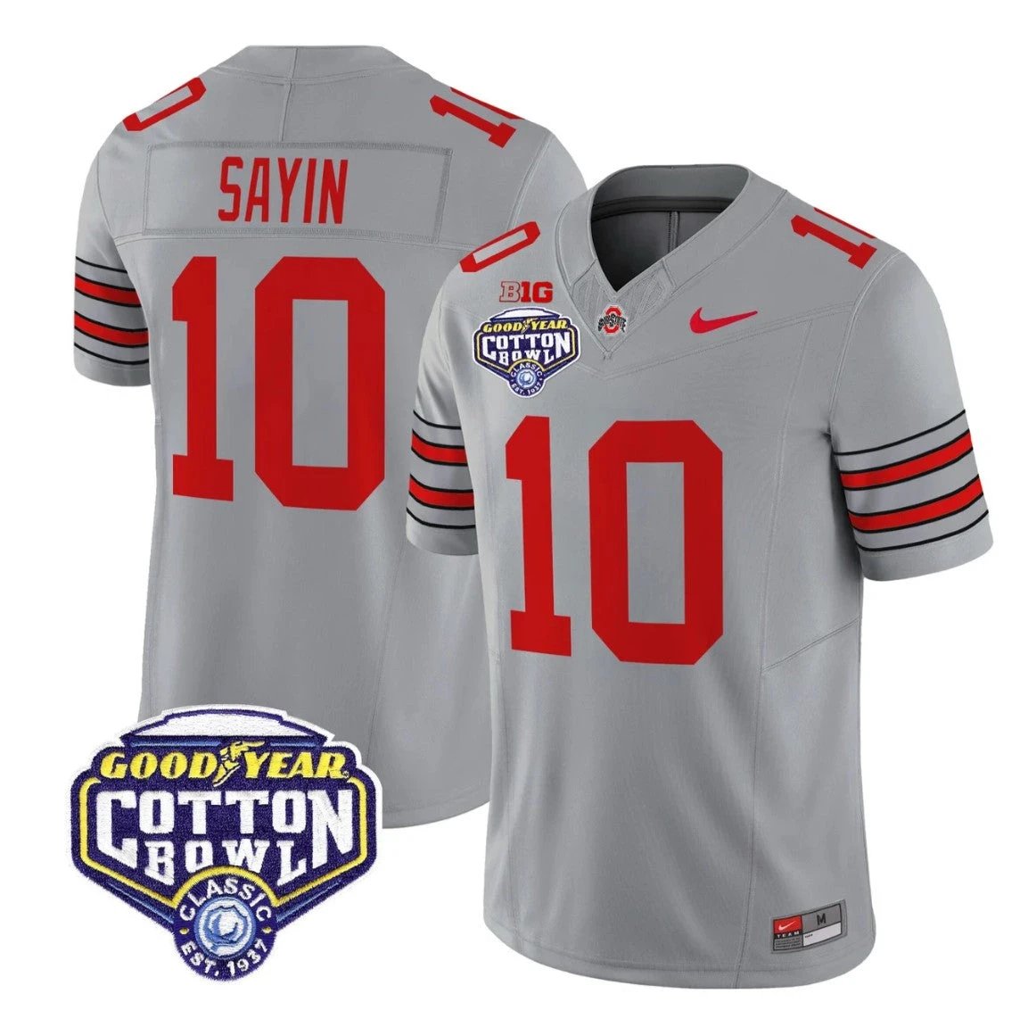 Julian Sayin Jersey #10 Ohio State Heritage Stripe 2025 Cotton Bowl Stitched Gray by NCAA Football Jersey