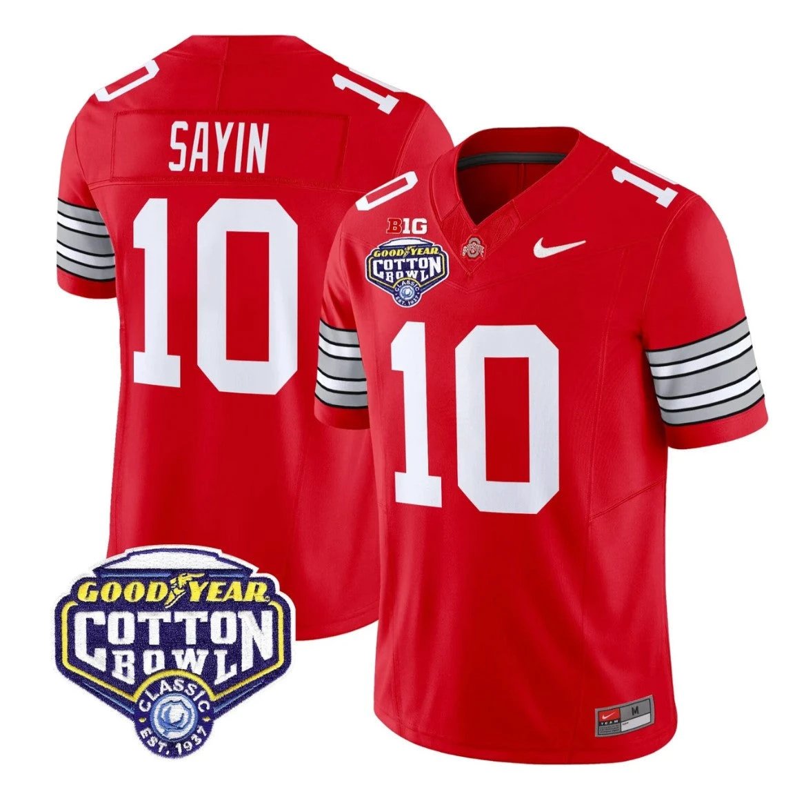 Julian Sayin Jersey #10 Ohio State Heritage Stripe 2025 Cotton Bowl Stitched Red by NCAA Football Jersey