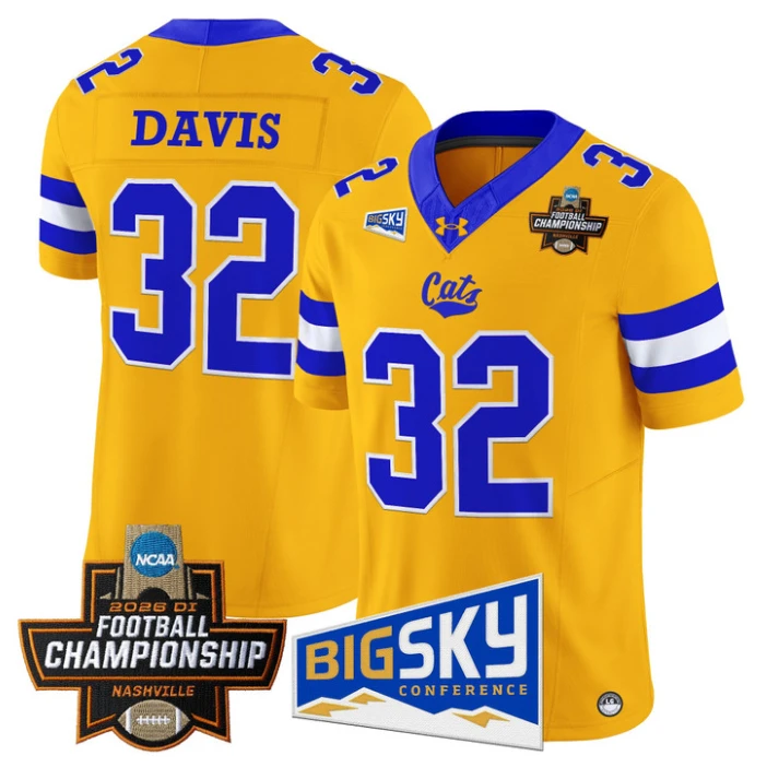 Julius Davis Jersey #32 Montana State Bobcats 2026 Football Championship Gold by My Store NCAA Football Jerseys