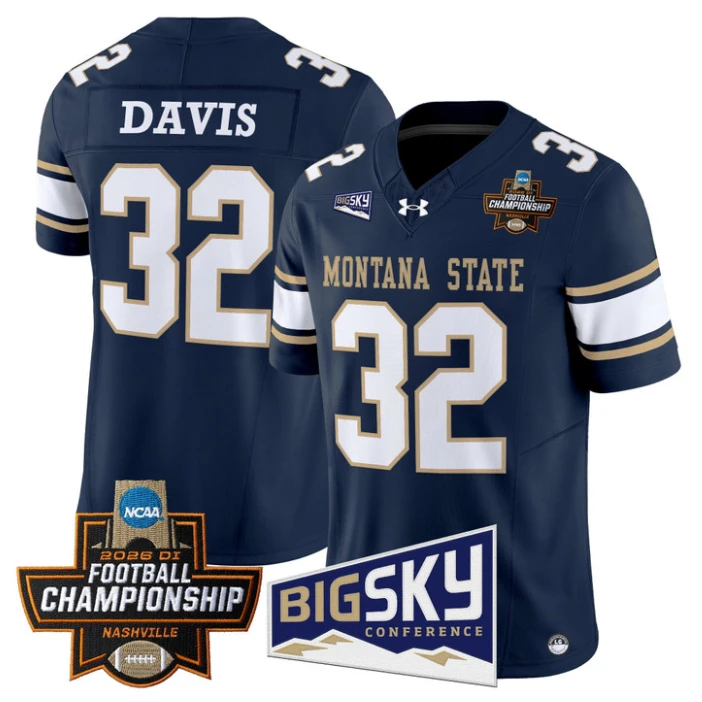 Julius Davis Jersey #32 Montana State Bobcats 2026 Football Championship Navy by My Store NCAA Football Jerseys