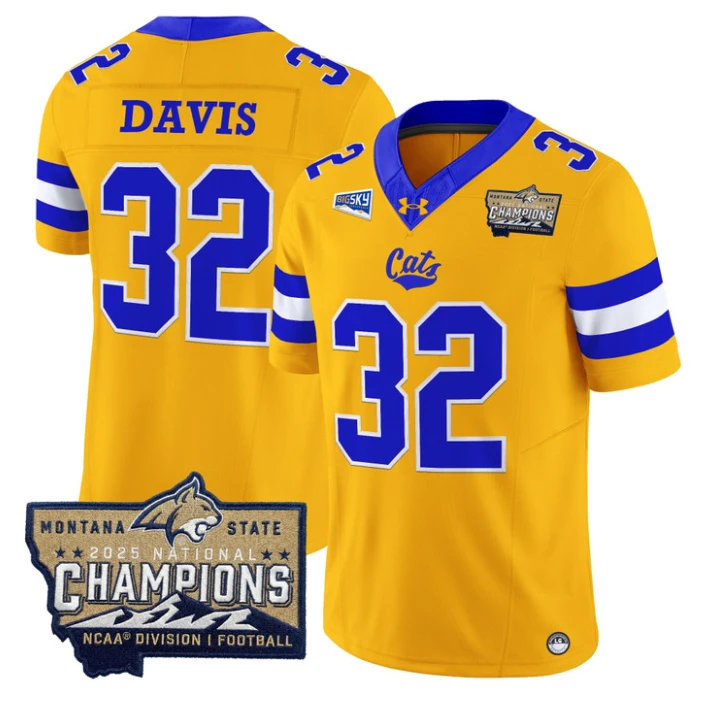 Julius Davis Jersey #32 Montana State Bobcats 2025 National Champions Gold by My Store NCAA Football Jerseys