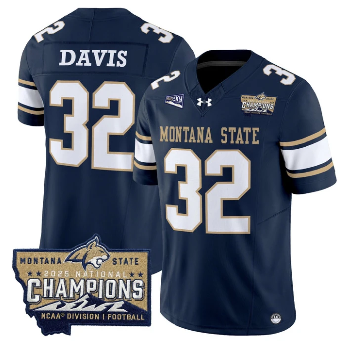 Julius Davis Jersey #32 Montana State Bobcats 2025 National Champions Gold by My Store NCAA Football Jerseys