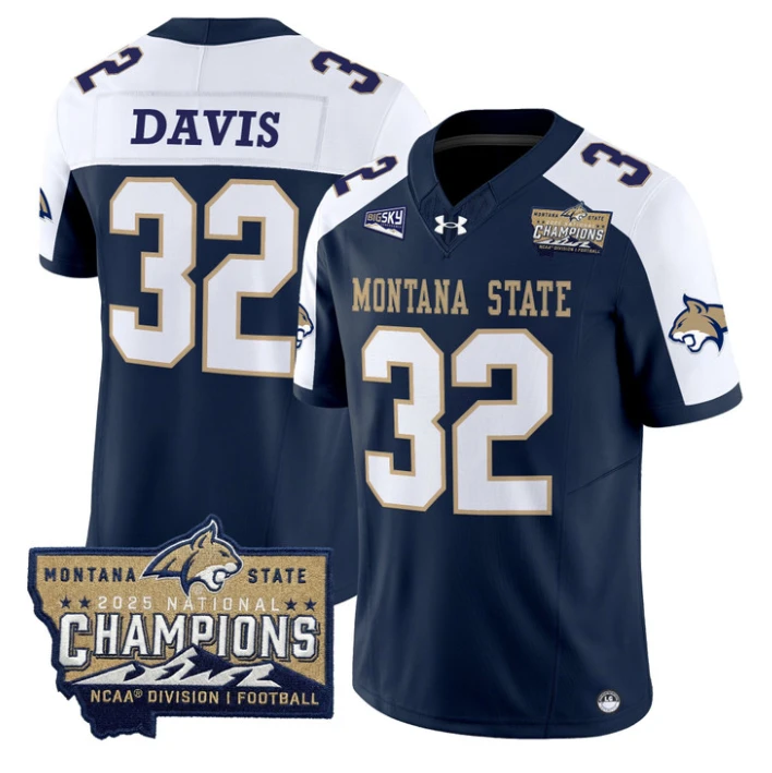 Julius Davis Jersey #32 Montana State Bobcats 2025 National Champions Gold by My Store NCAA Football Jerseys