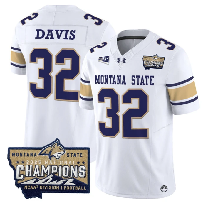 Julius Davis Jersey #32 Montana State Bobcats 2025 National Champions Gold by My Store NCAA Football Jerseys