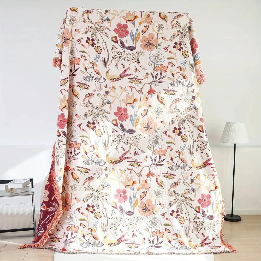 Jungle Bloom Reversible Cotton Blanket by Casa & Beyond