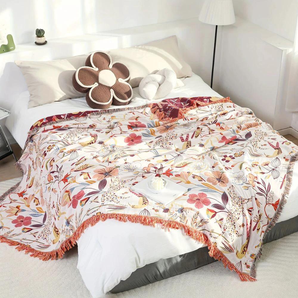 Jungle Bloom Reversible Cotton Blanket by Casa & Beyond