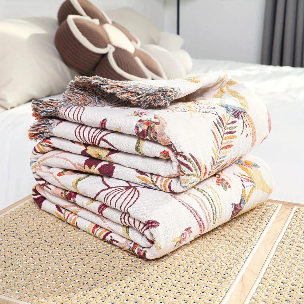 Jungle Bloom Reversible Cotton Blanket by Casa & Beyond