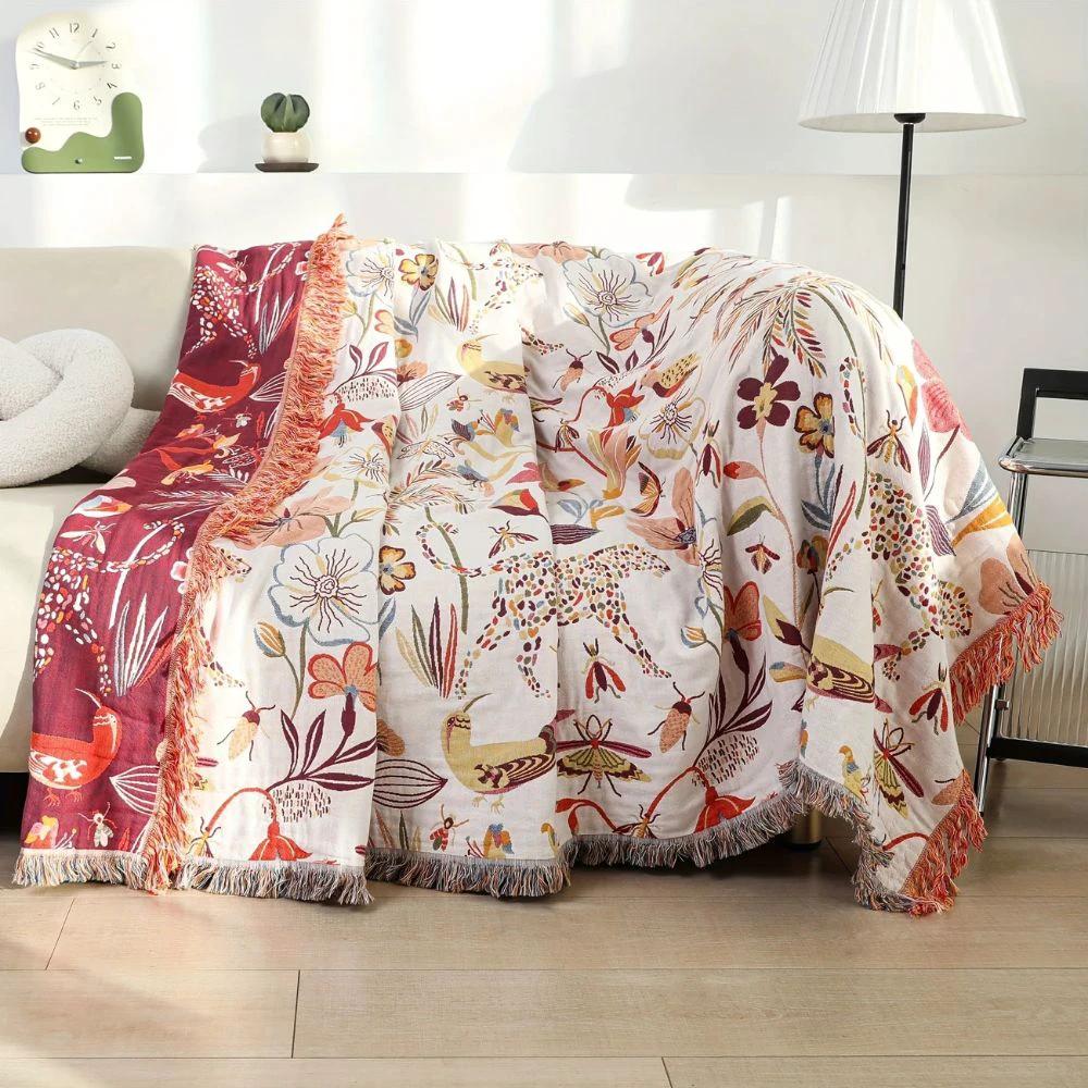 Jungle Bloom Reversible Cotton Blanket by Casa & Beyond