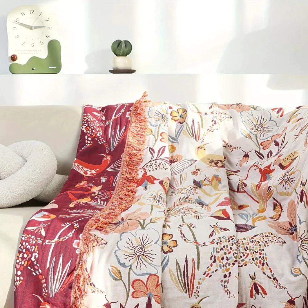 Jungle Bloom Reversible Cotton Blanket by Casa & Beyond