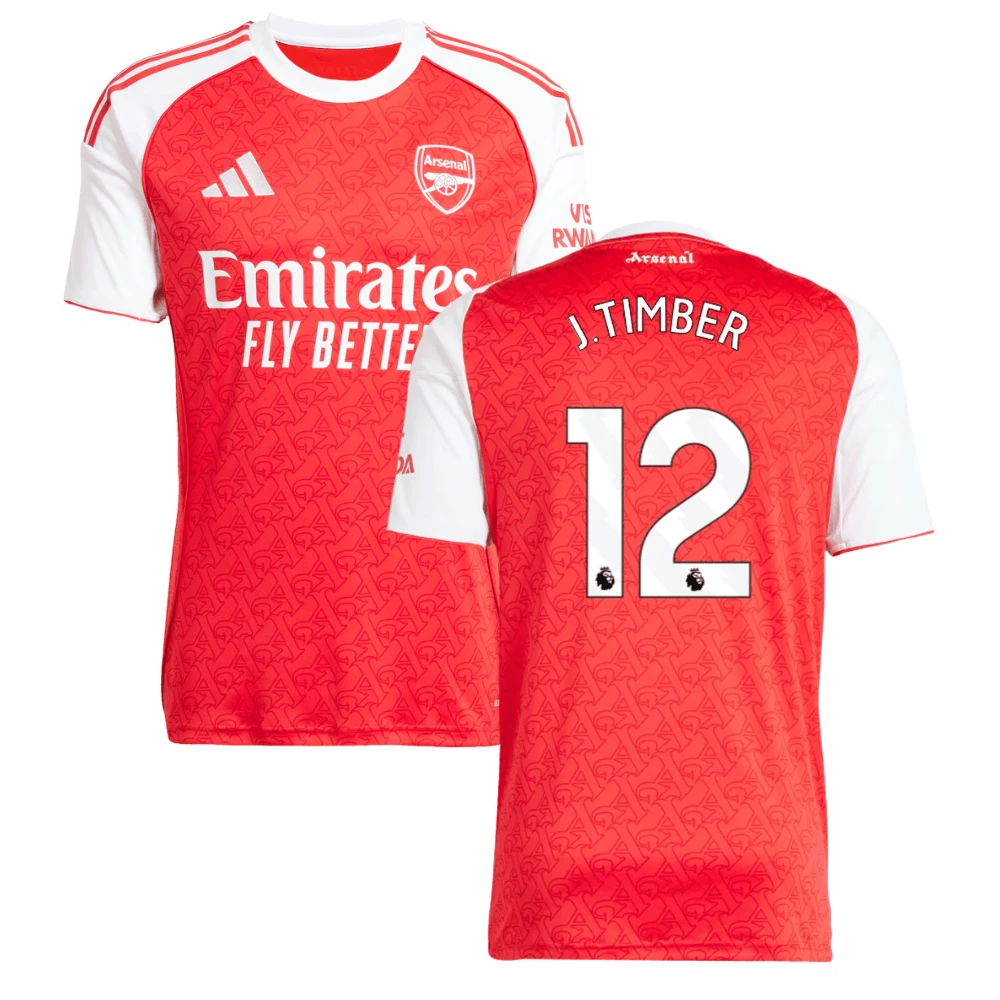 Jurrien Timber #12 Arsenal 2025-26 Home Jersey – Red by Soccer Jersey