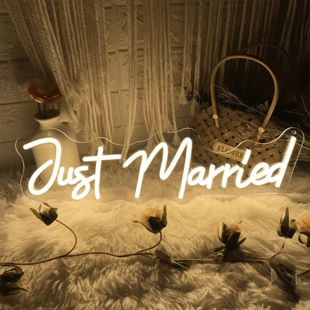 Just Married Wedding Neon Signs Design Neon Sign by Neonchics