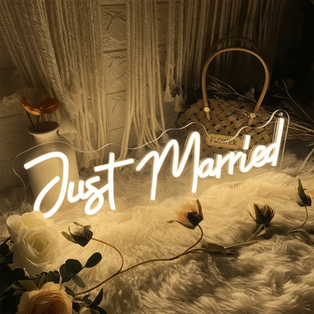 Just Married Wedding Neon Signs Design Neon Sign by Neonchics