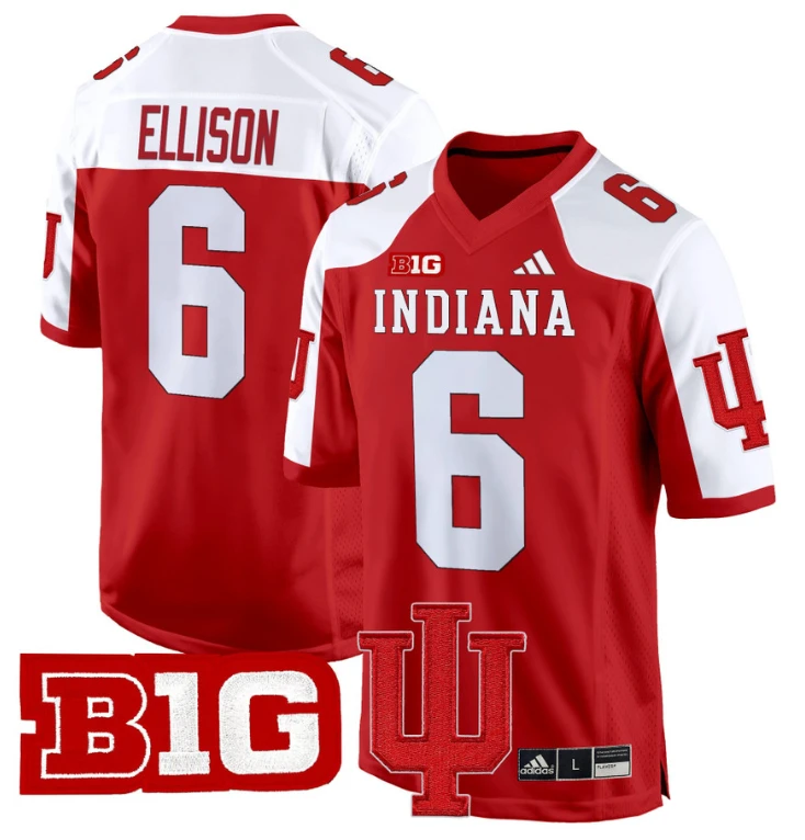 Justice Ellison Jersey #6 Indiana Hoosiers 2024 Game V2 Football Crimson Alternate by My Store