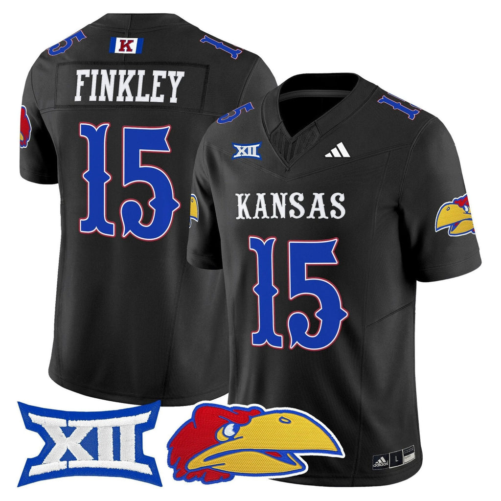 Justice Finkley Jersey #15 Kansas Jayhawks 2025 Vapor Limited Stitched Black by My Store NCAA Football Jerseys