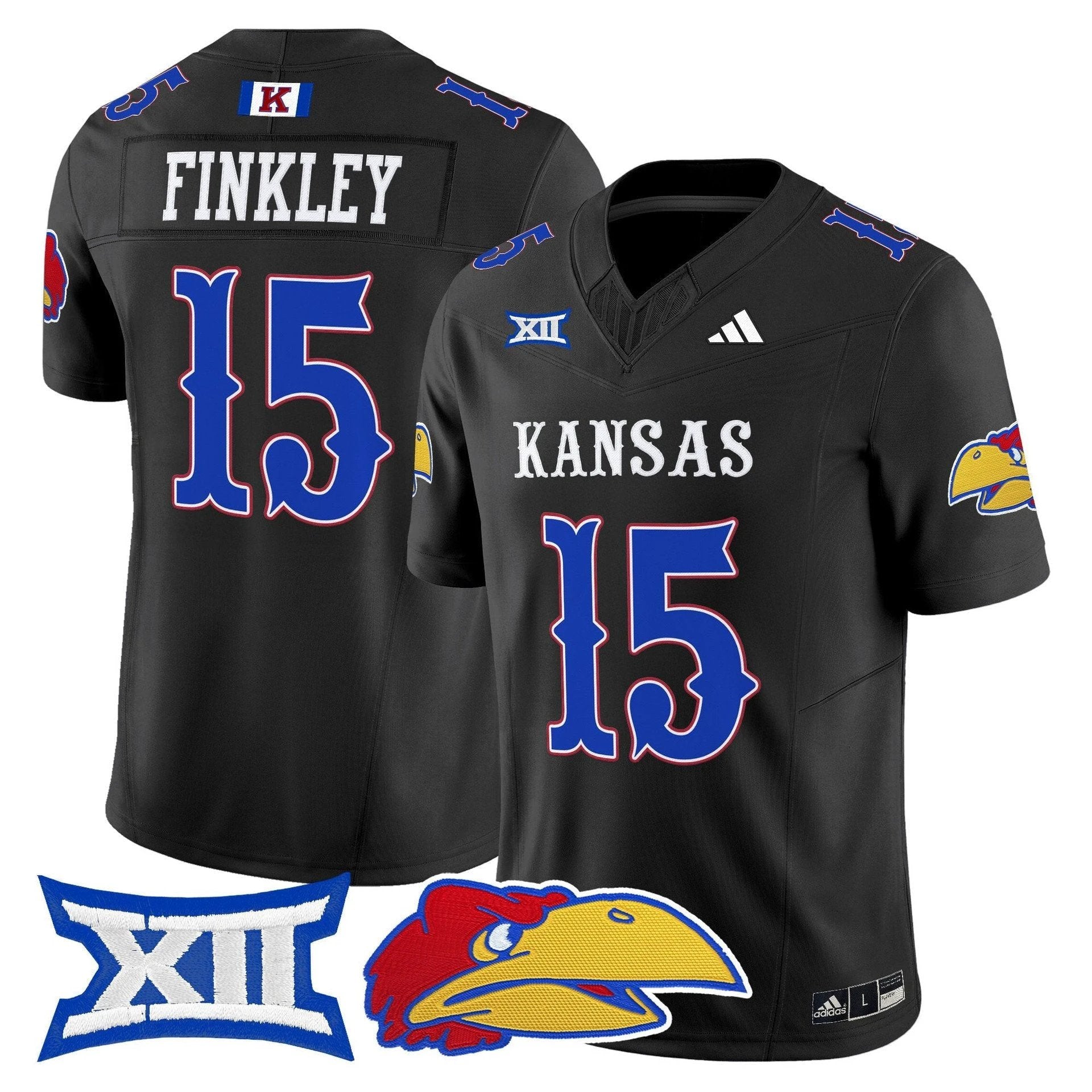 Justice Finkley Jersey #15 Kansas Jayhawks 2025 Vapor Limited Stitched Black by My Store NCAA Football Jerseys