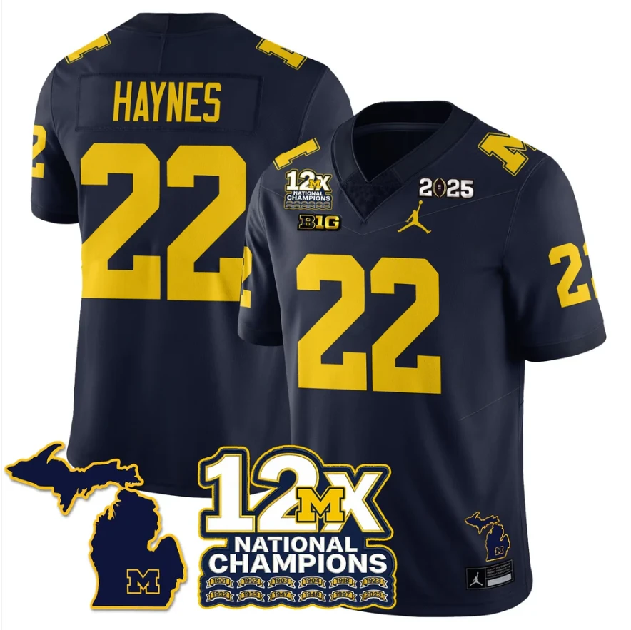 Justice Haynes Jersey #22 Michigan Wolverines 12x-Time National Champions by My Store NCAA Football Jerseys