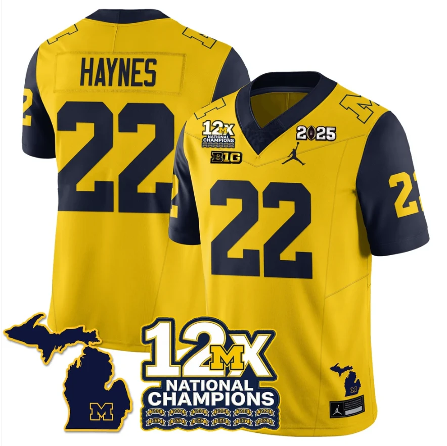 Justice Haynes Jersey #22 Michigan Wolverines 12x-Time National Champions by My Store NCAA Football Jerseys