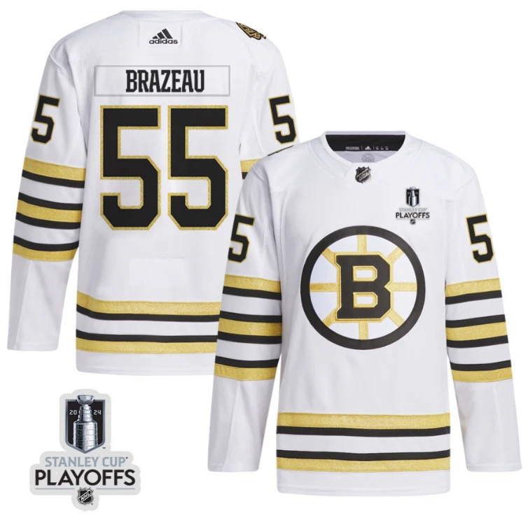 Justin Brazeau 55 Boston Bruins 2024 NHL Playoffs Patch Away Jersey - Men, White by Hockey David