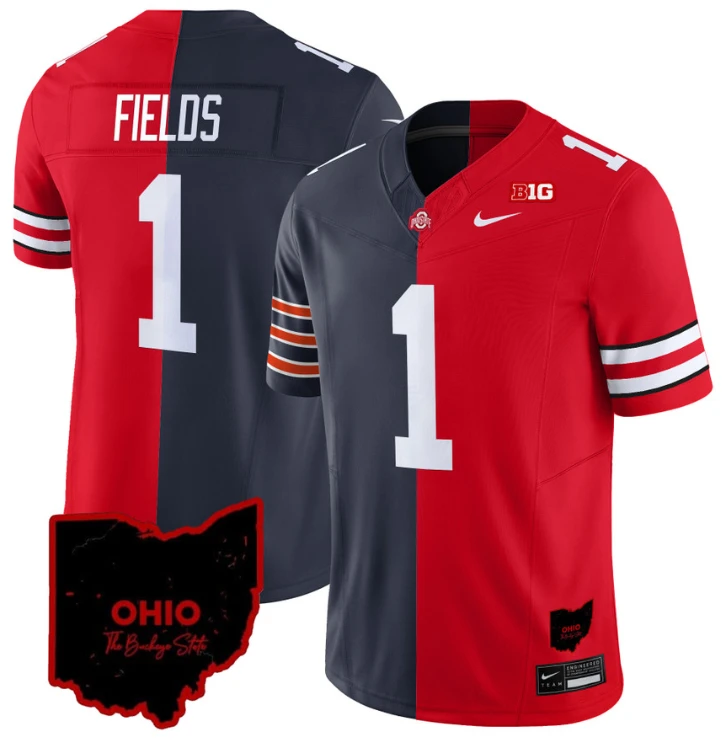 Justin Fields Jersey Bears #1 Ohio State Buckeyes Split Vapor Football Stitched by NCAA Football Jersey