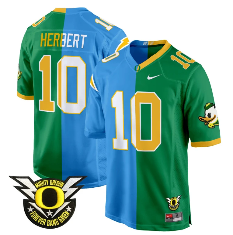 Justin Herbert Jersey #10 Oregon Ducks Split Game College Football Stitched by NCAA Football Jersey