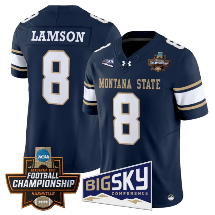 Justin Lamson Jersey #8 Montana State Bobcats 2026 Football Championship Navy by My Store NCAA Football Jerseys