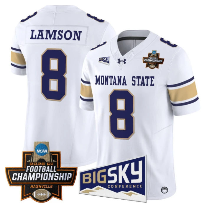 Justin Lamson Jersey #8 Montana State Bobcats 2026 Football Championship White by My Store NCAA Football Jerseys