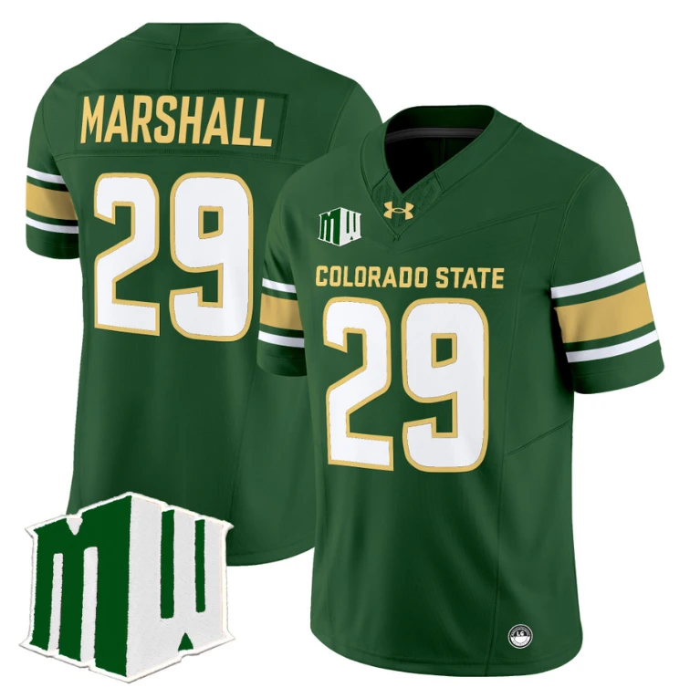 Justin Marshall Jersey #29 Colorado State Rams 2024 Stitched Green by NCAA Football Jersey