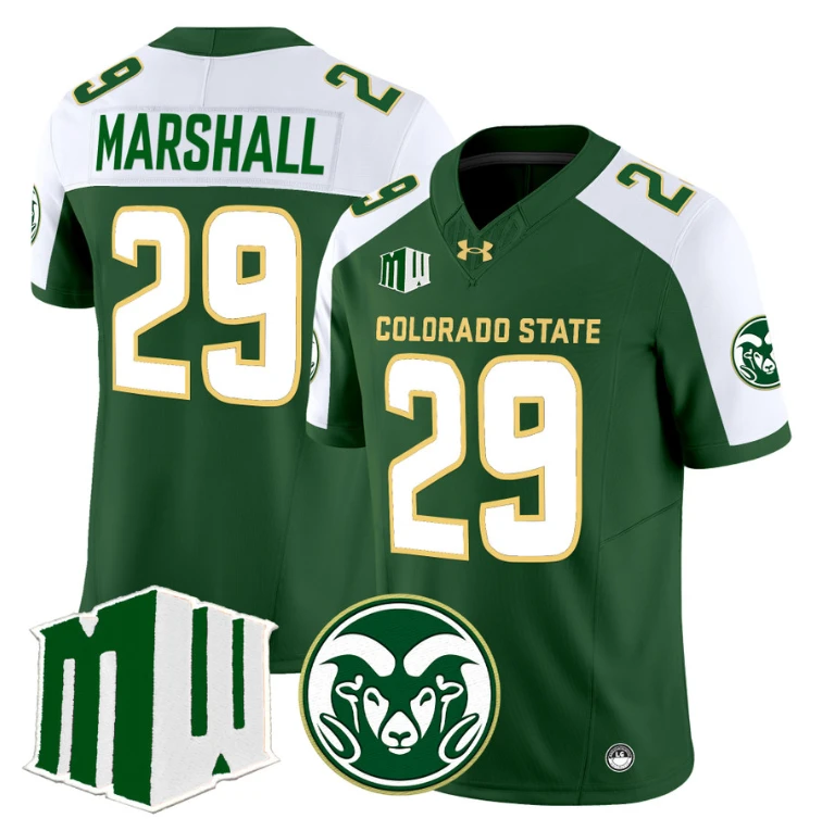 Justin Marshall Jersey #29 Colorado State Rams 2024 Stitched Green Alternate by NCAA Football Jersey