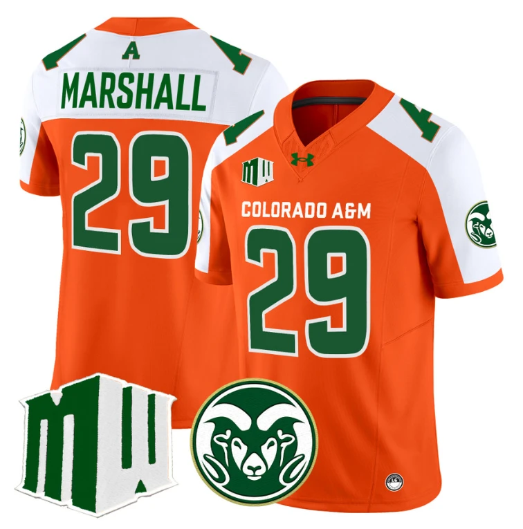 Justin Marshall Jersey #29 Colorado State Rams 2024 Stitched Orange Alternate by NCAA Football Jersey