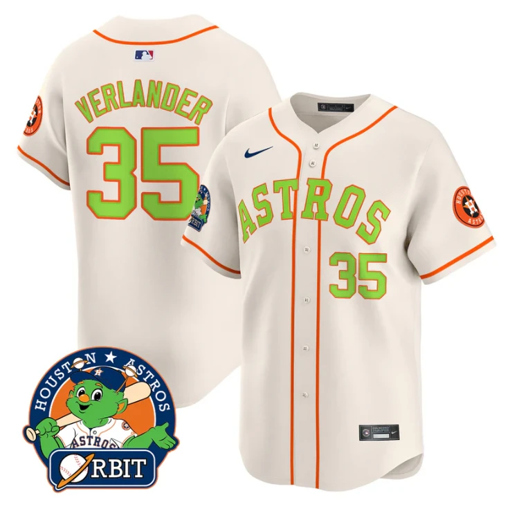 Justin Verlander Jersey #35 Astros Orbit Patch Vapor Premier Limited V2 Stitched Cream by My Store