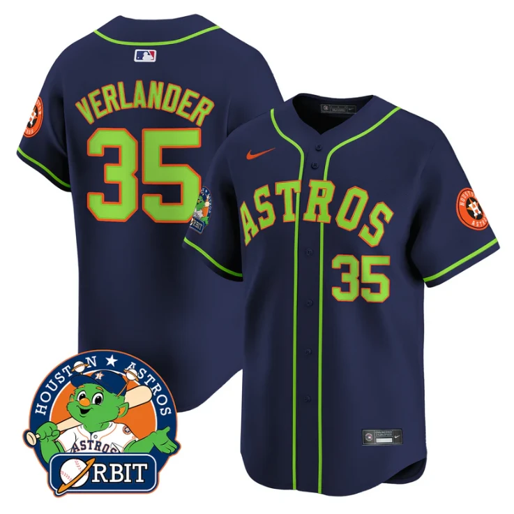 Justin Verlander Jersey #35 Astros Orbit Patch Vapor Premier Limited V2 Stitched Navy by My Store