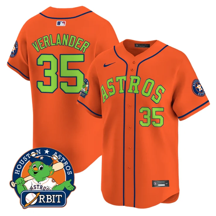 Justin Verlander Jersey #35 Astros Orbit Patch Vapor Premier Limited V2 Stitched Orange by My Store