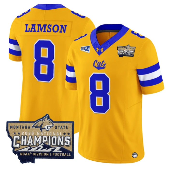 Justin Lamson Jersey #8 Montana State Bobcats 2025 National Champions Gold by My Store NCAA Football Jerseys