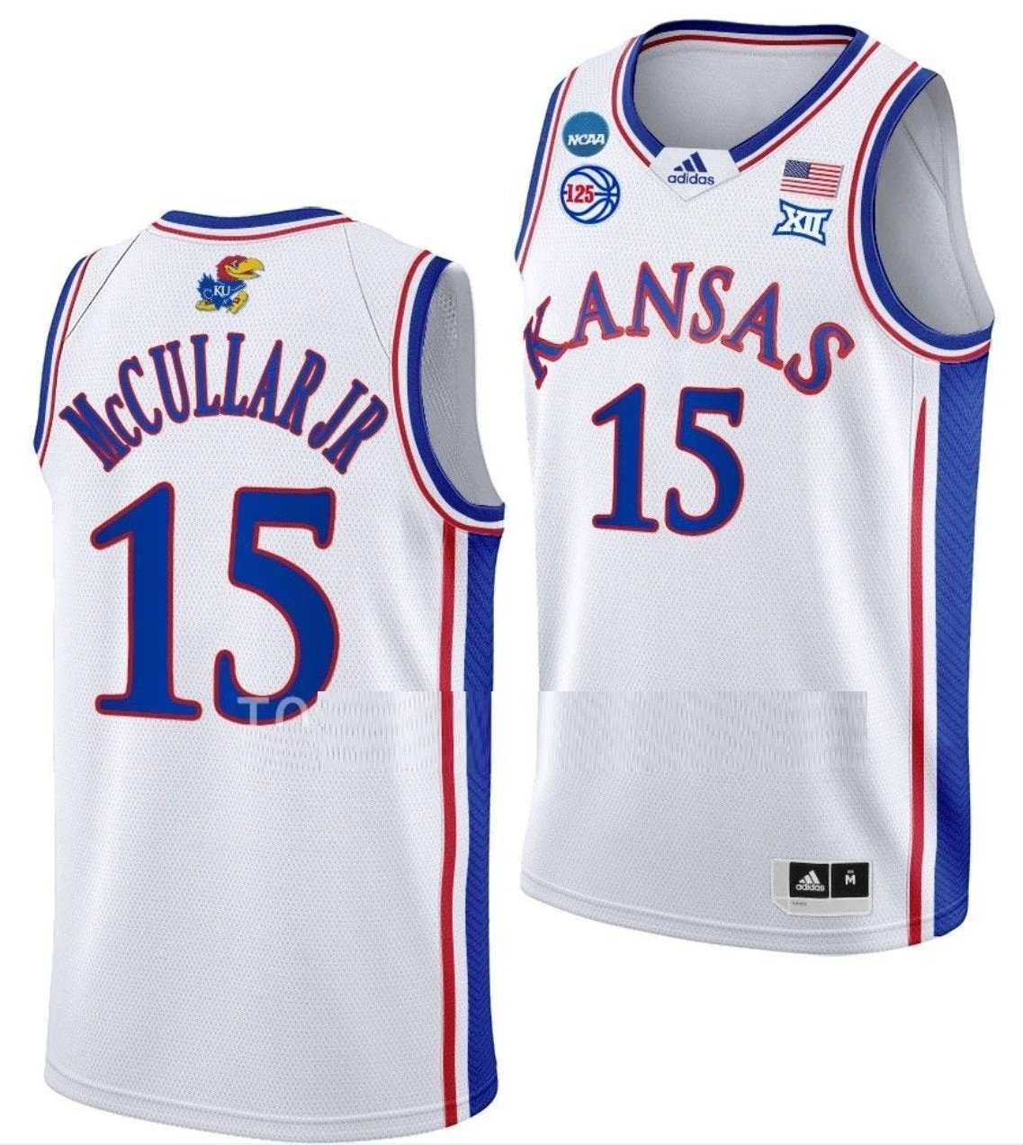 Kevin McCullar Jersey Kansas Jayhawks College Basketball 2023 NCAA March Madness White #15 by My store basketball