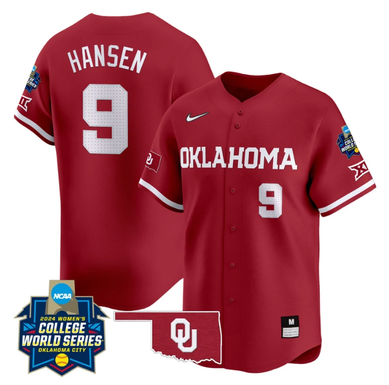 Kinzie Hansen Jersey #9 Oklahoma Sooners 2024 College World Series Patch Vapor Premier Limited NCAA Baseball Stitched Crimson by My Store