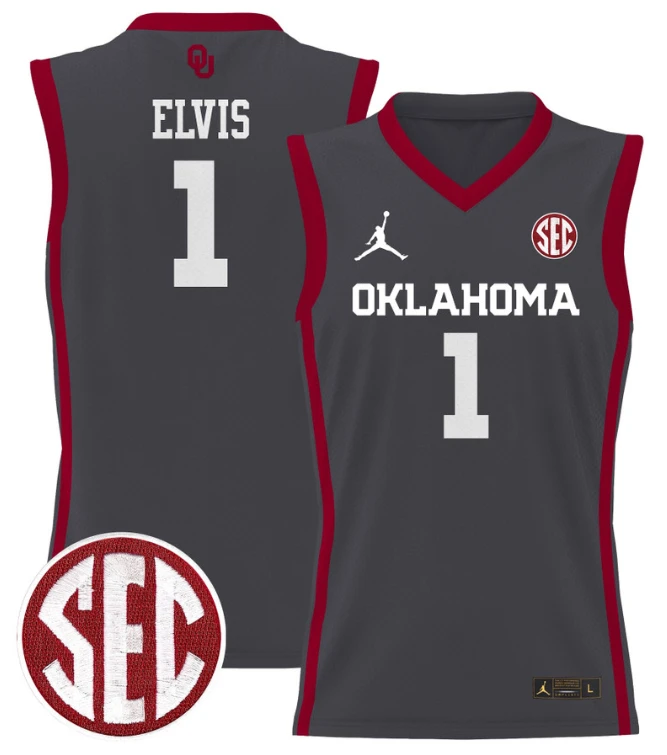 Kobe Elvis Jersey #1 Oklahoma Sooners 2024 Lightweight Basketball Anthracite by My store basketball