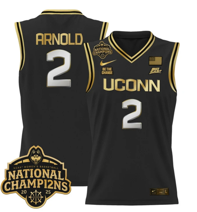 KK Arnold Jersey #2 UConn Huskies 2025 National Champions Patch Black Gold by My store basketball