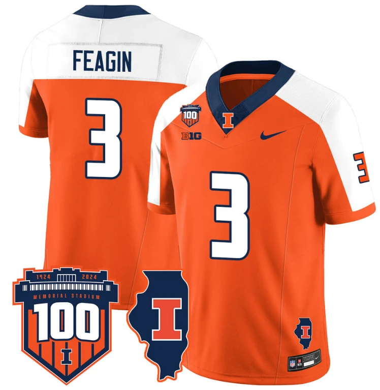 Kaden Feagin Jersey #3 Illinois Fighting Vapor Limited College Football Stitched Orange Alternate by My Store