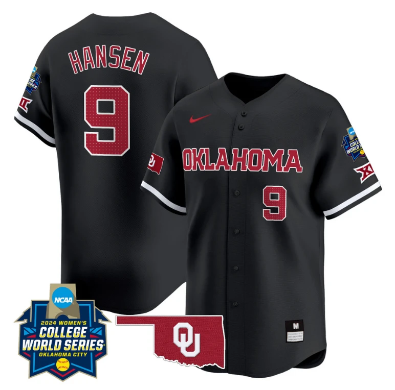 Kinzie Hansen Jersey #9 Oklahoma Sooners 2024 College World Series Patch Vapor Premier Limited NCAA Baseball Stitched Black by My Store