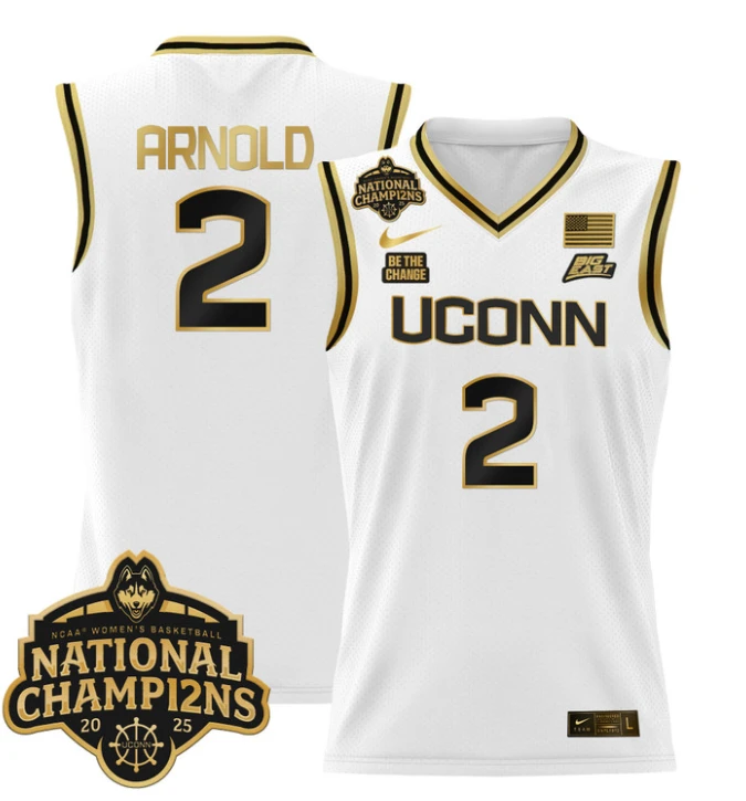 KK Arnold Jersey #2 UConn Huskies 2025 National Champions Patch White Gold by My store basketball