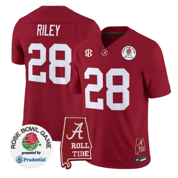 Kevin Riley Jersey #28 Alabama Crimson Tide 2026 Rose Bowl Patch Stitched by My Store NCAA Football Jerseys