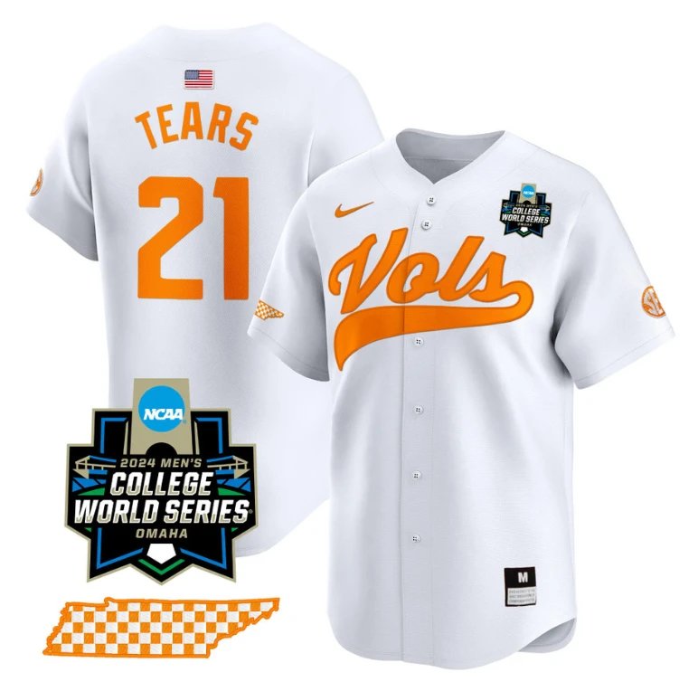 Kavares Tears Jersey #21 Tennessee Volunteers 2024 College World Series Vapor Premier Limited NCAA Baseball Stitched White by My Store