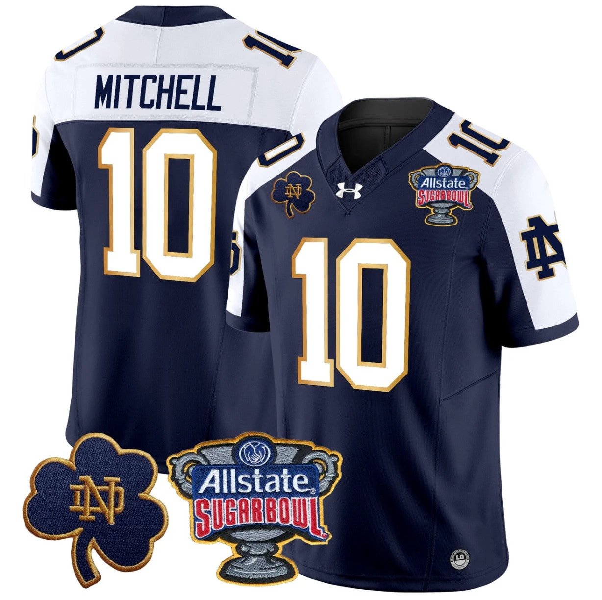 Kris Mitchell Jersey #10 Notre Dame 2024 Sugar Bowl Patch V2 Navy Alternate by NCAA Football Jersey