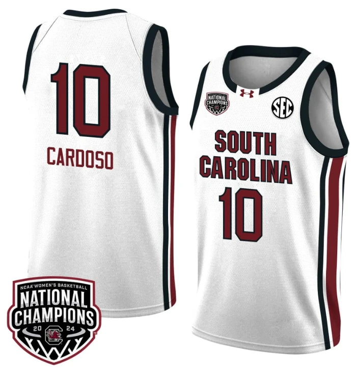 Kamilla Cardoso Jersey #10 South Carolina Gamecocks 2024 NCAA Basketball National Champions White Red by My store basketball