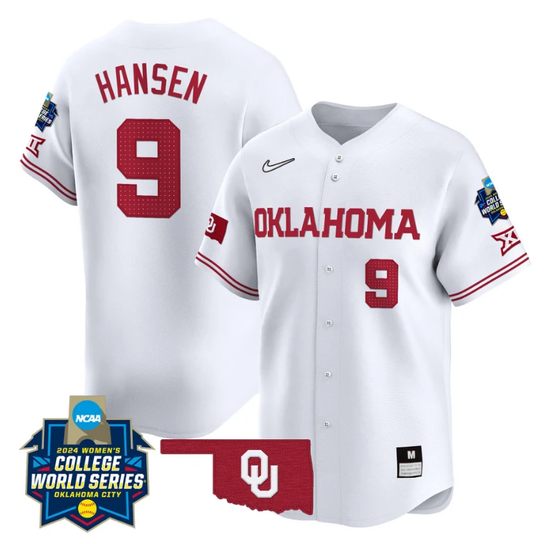 Kinzie Hansen Jersey #9 Oklahoma Sooners 2024 College World Series Patch Vapor Premier Limited NCAA Baseball Stitched White by My Store