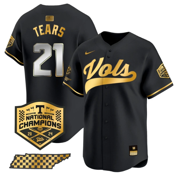 Kavares Tears Jersey #21 Tennessee Volunteers Baseball 2024 Champions Vapor Premier Limited Black Gold by My Store