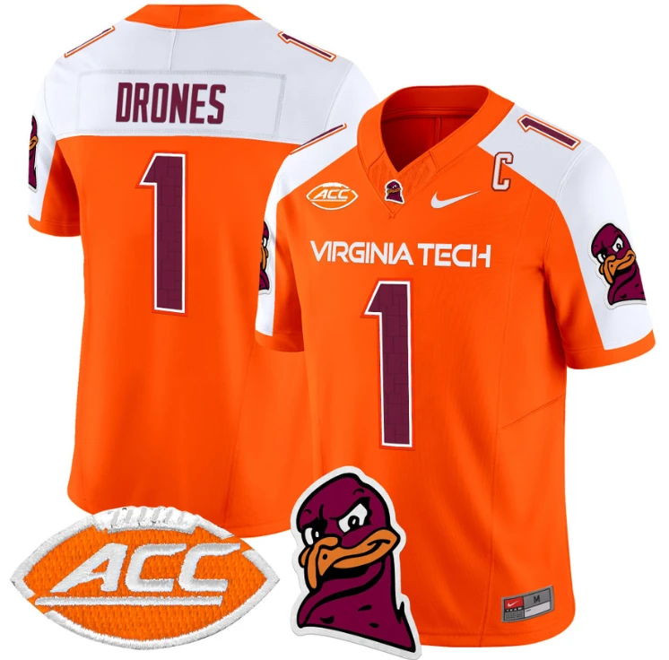 Kyron Drones Jersey #1 Virginia Tech Hokies Vapor Limited College Football Orange Alternate by My Store