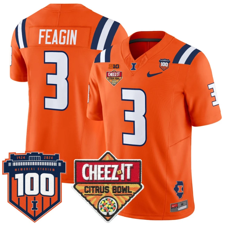 Kaden Feagin Jersey #3 Illinois Fighting 2025 Cheez-It Citrus Bowl Orange by My Store